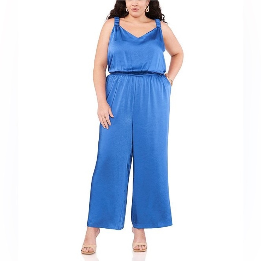 - Vince Camuto V-Neck Belted Straight Leg jumpsuit NWT  24w Sapphire Blue …